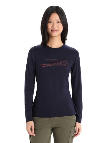 Base Layers Icebreaker Merino 200 Oasis Long Sleeve Crewe Ski Stripes Damskie Granatowe | PL 1118HAPK